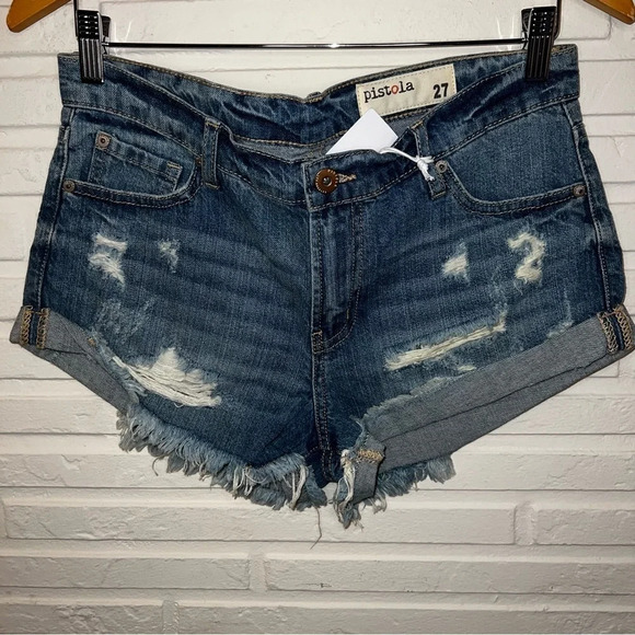 Pistola Denim Distressed Cotton High Rise Short Shorts, Women’s Size 27 - Picture 1 of 6